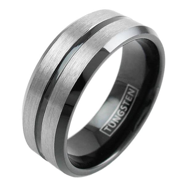 8mm Stainless Steel Flat Wedding Band Ring w/ Black Stripe Center, Matte  Finish | eBay