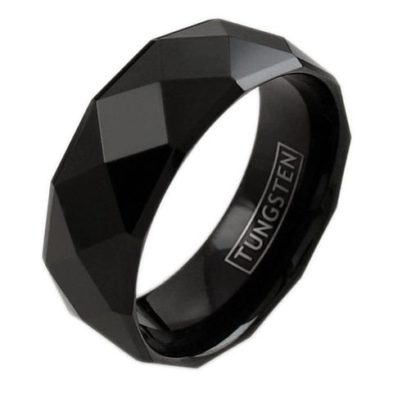 black faceted tungsten ring band
