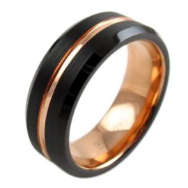 black gold stripe tungsten ring wedding band