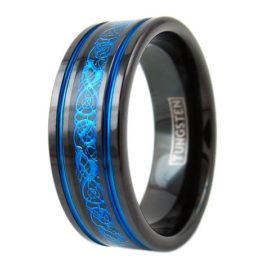 black tungsten ring blue celtic dragon