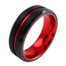 black tungsten ring red stripe red inside