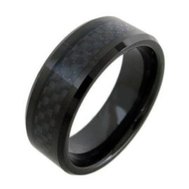 black tungsten ring with black carbon fiber