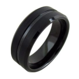 black tungsten ring with black line