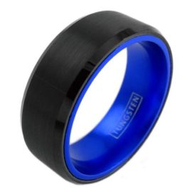 black tungsten ring with blue inside