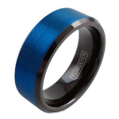 black tungsten ring with cobalt blue