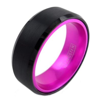 black tungsten ring with pink inside