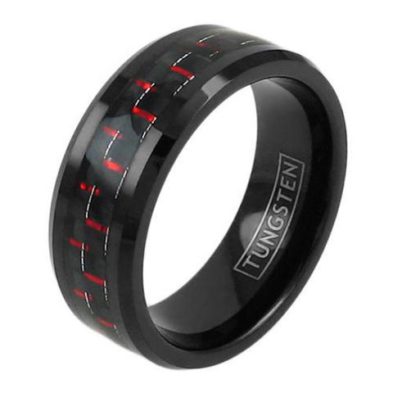 black tungsten ring with red black carbon fiber