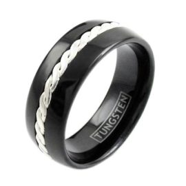 black tungsten ring with silver braid