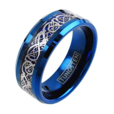 blue tungten ring band silver celtic dragon cobalt blue