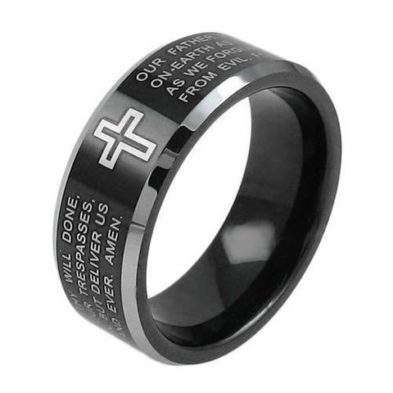 christian tungsten ring with cross band
