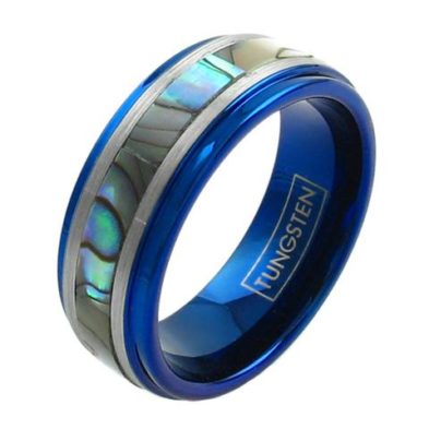 cobalt blue tungsten blue ring abalone inlay