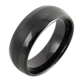shiny black tungsten ring wedding band
