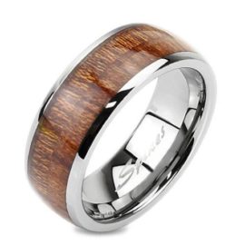 silver mirror tungsten ring wedding band with wood