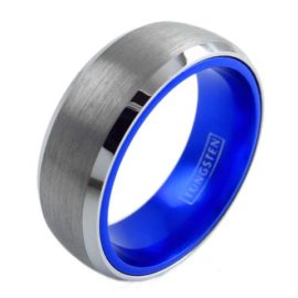 silver tungsten ring blue inside