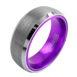 silver tungsten ring purple inside