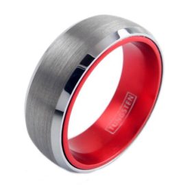 silver tungsten ring red inside