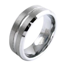 silver tungsten ring silver stripe