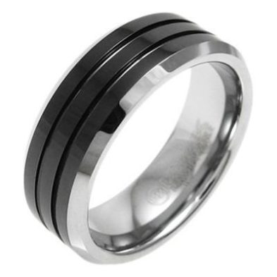 silver tungsten ring wedding band two grooves