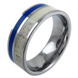 silver tungsten ring with deer antler