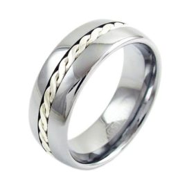 silver tungsten ring with silver braid