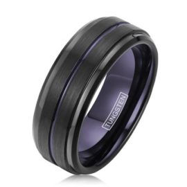 stepped edges black tungsten ring purple stripe inside
