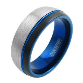 tri tone tungsten ring blue black