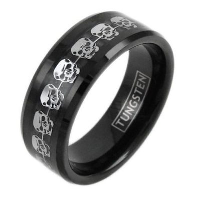 tungsten ring band with skull design