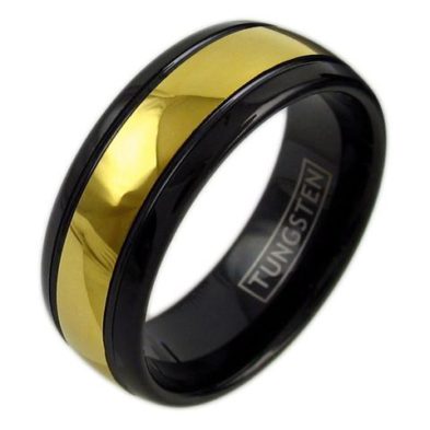 two tone black tungsten ring wedding band 14k gold