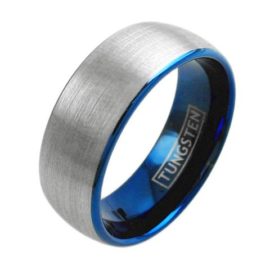 two tone blue tungsten ring with wide silver