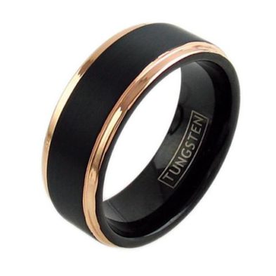 two tone rose gold tungsten ring wedding band ridged edges