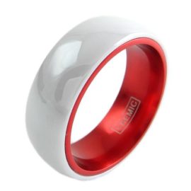 white ceramic ring with red inside