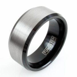 wide silver tungsten ring band 10mm black inside