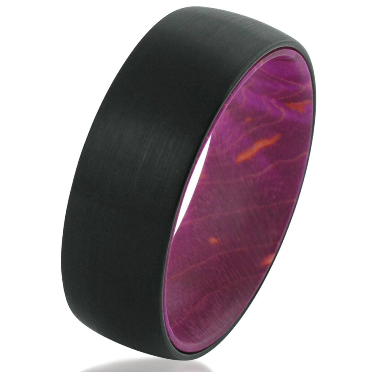 Black good Mens Tungsten Faceted Purple Box Elder Wood Wedding Band Ring