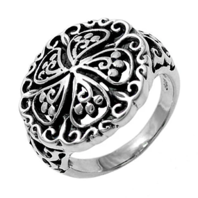 Posh Round Scroll and Bead Filigree Ring in Sterling Silver