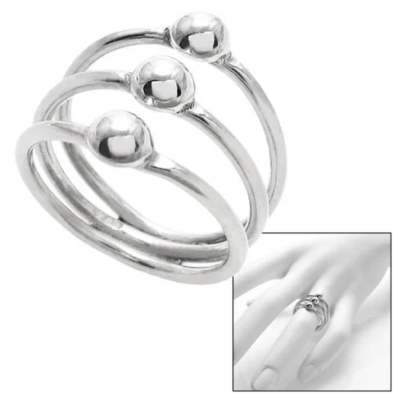 Triple Band Ring with Round Ball Accents in Sterling Silver.