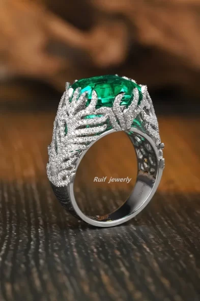 Ruif Customization 18k Gold about 8.5ct Lab Emerald with Moissanite Rings Female Engagement Wedding Marrige Bride Jewelry Gift - Image 5