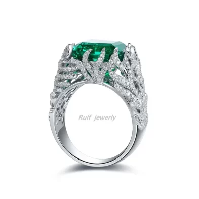 Ruif Customization 18k Gold about 8.5ct Lab Emerald with Moissanite Rings Female Engagement Wedding Marrige Bride Jewelry Gift - Image 3